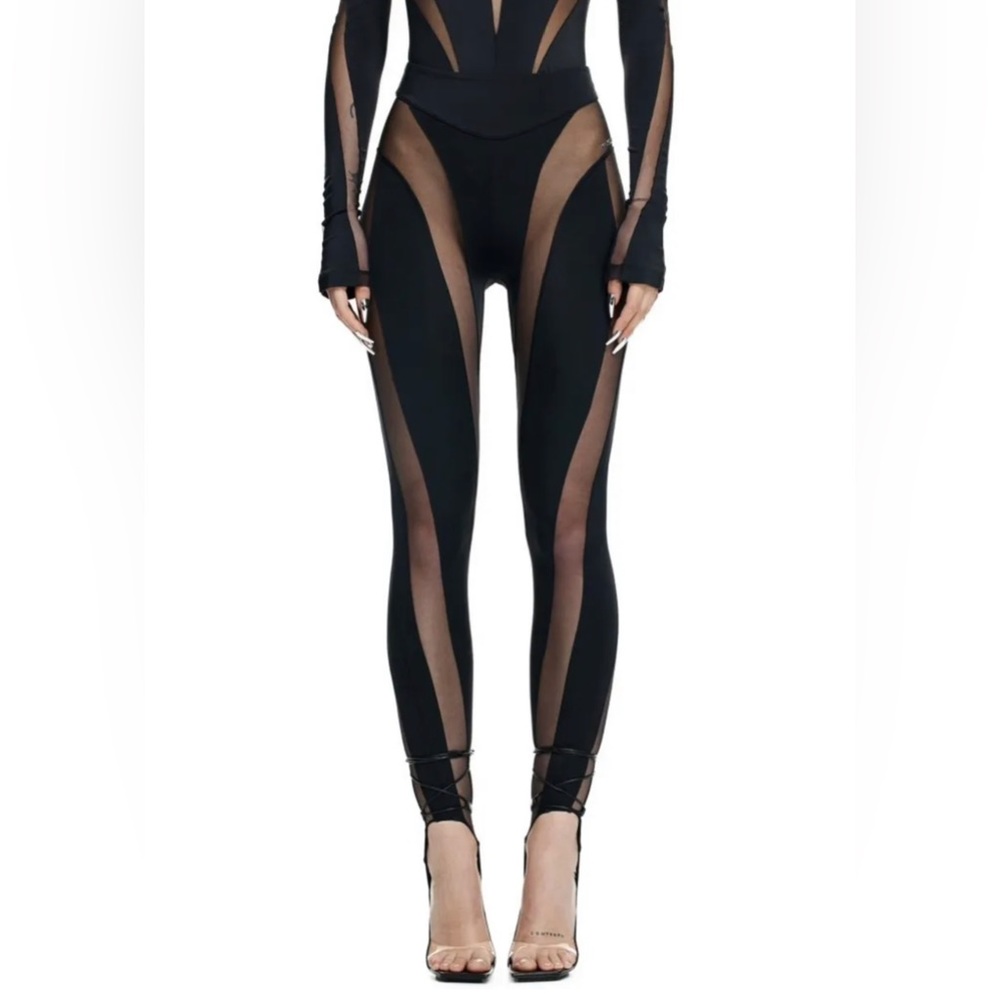 Mugler for H&M Mesh-paneled Stirrup Leggings Black 14